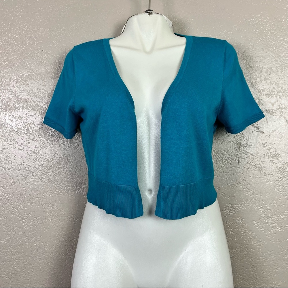 5 for $30 Women's Maurices  Blue Open Front Cropped Short‎ Sleeve Sweater Sz XL
